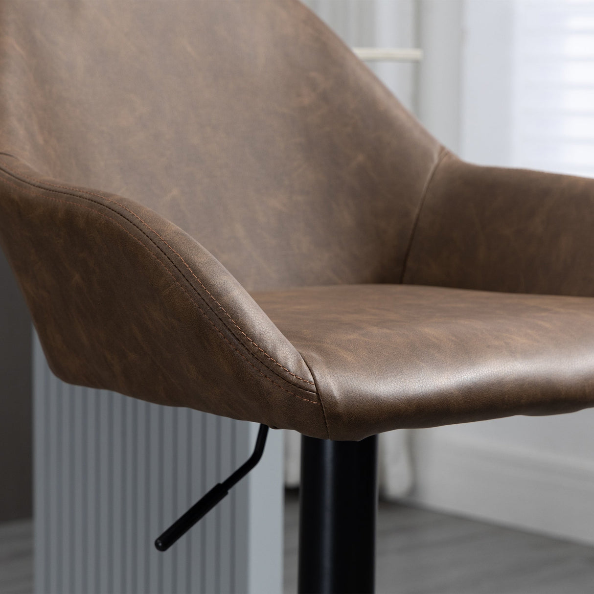 Bar Stools Set of 2, Height Adjustable Swivel with Backs and Armrests, Dark Brown PU Leather