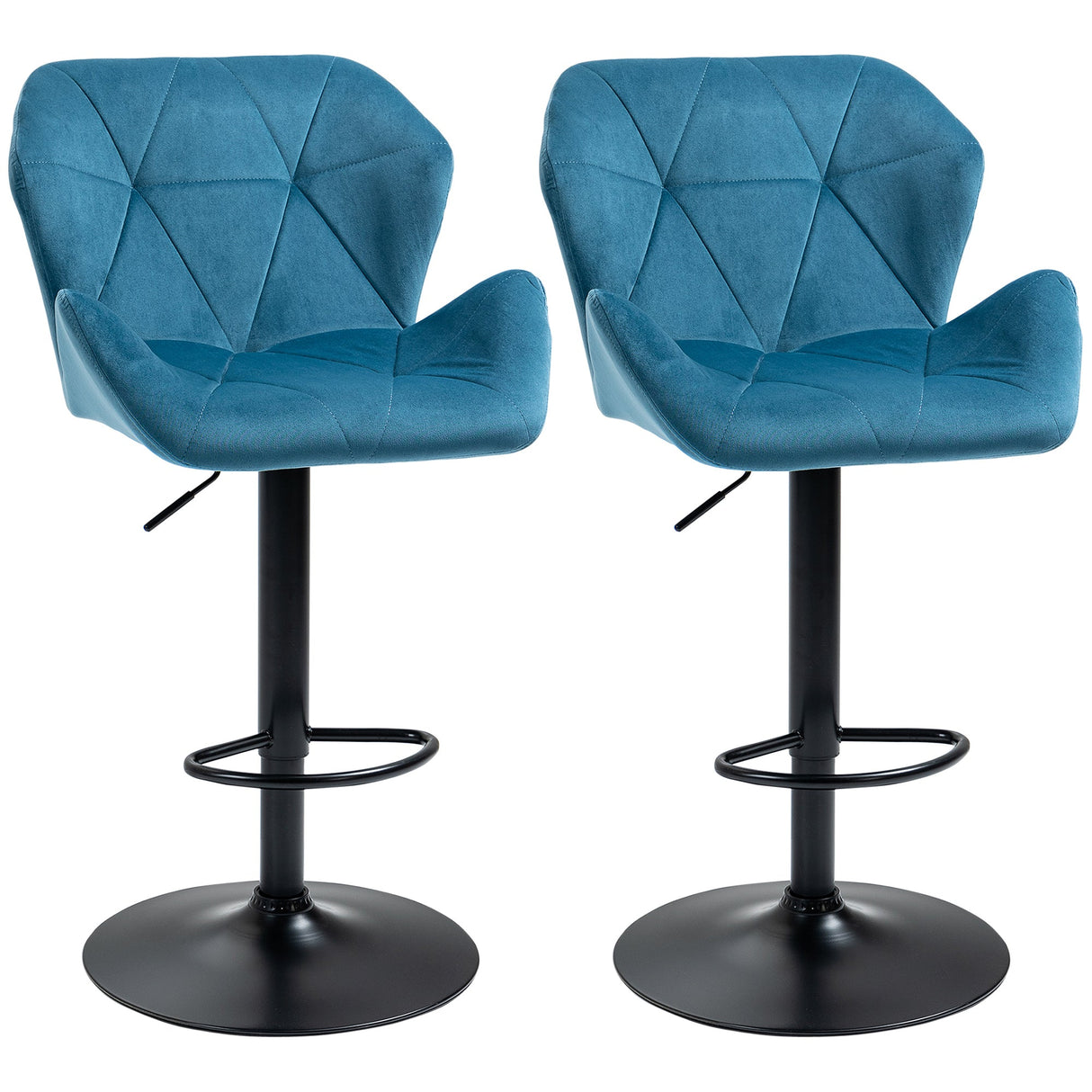 Bar Stools Set Of 2, Adjustable Swivel Velvet-Touch Blue