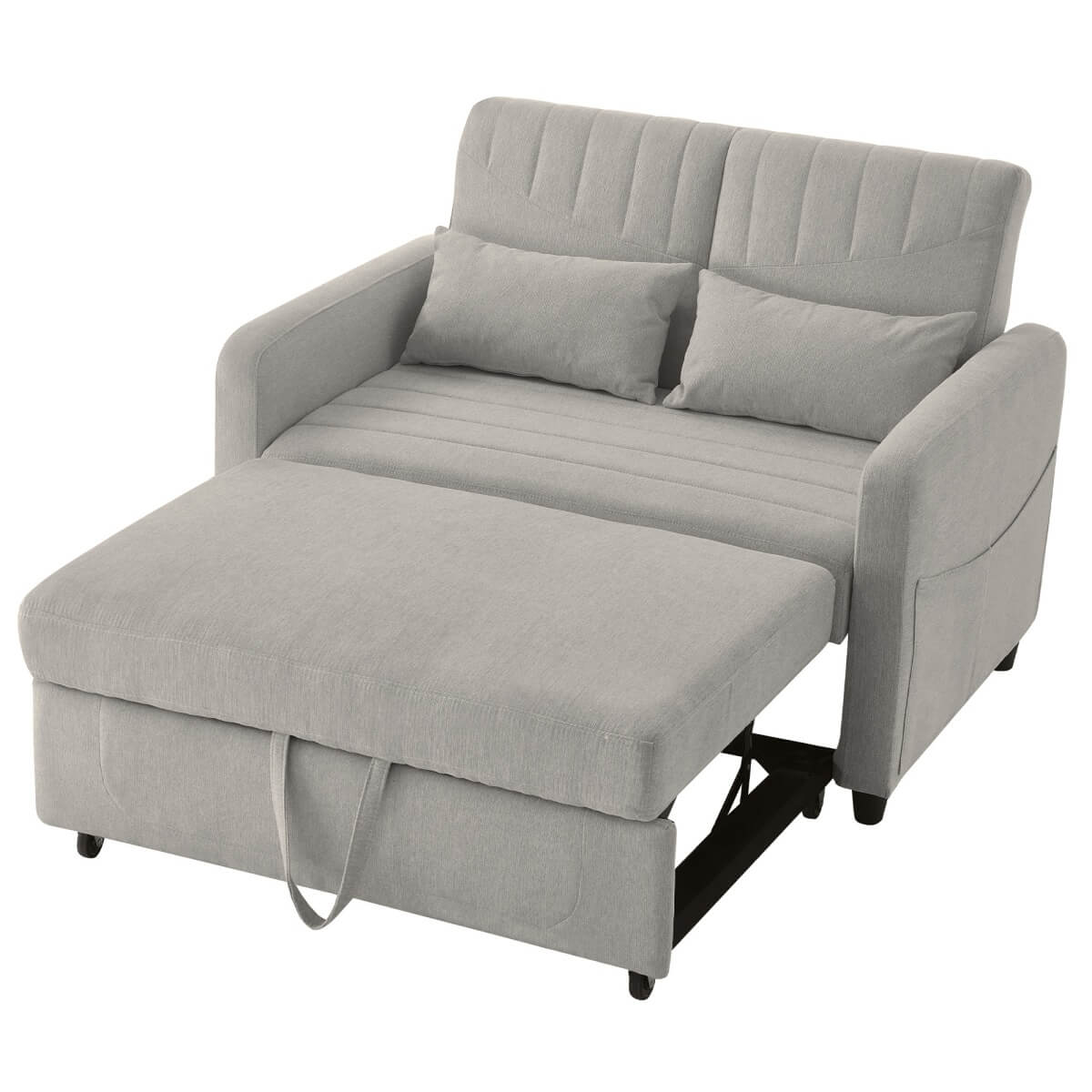 2 Seater Fold-Out Sofa Bed with Sleeping Function - Pull-Out Sleeper Sofa, 3-Level Adjustable Backrest, Cotton Linen Fabric, Light Gray