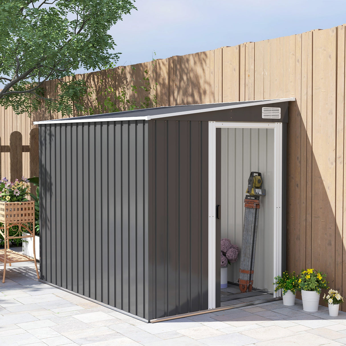 Galvanised Metal Shed, 7 x 5ft with Sliding Door - Dark Grey