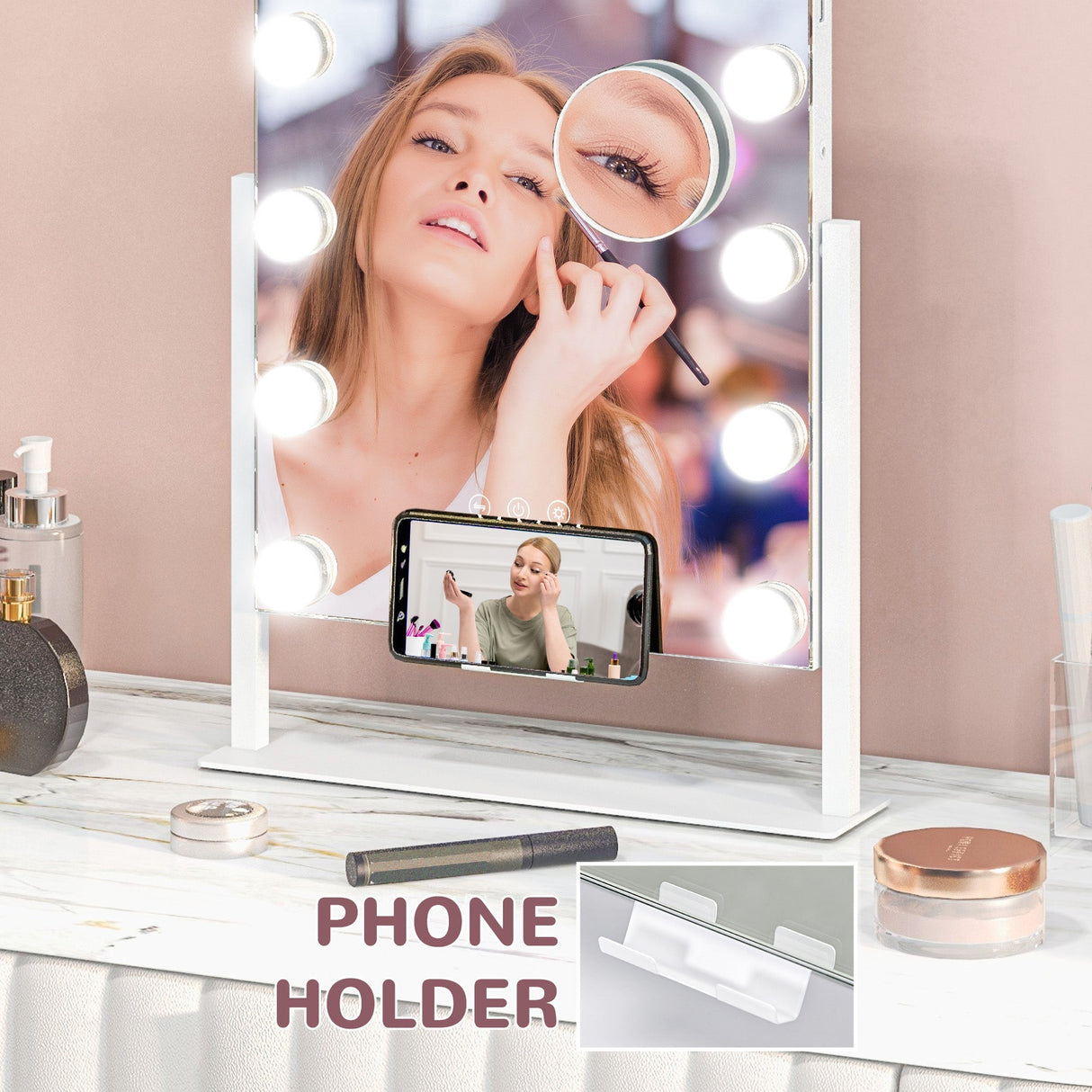 Tabletop Makeup Mirror, 12 LED Bulb Adjustable Settings