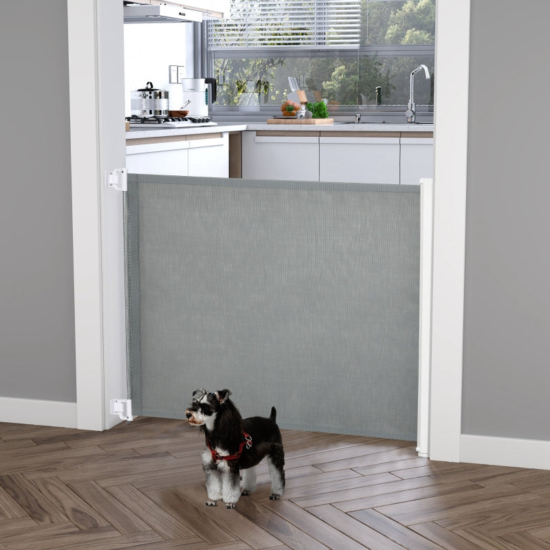 Retractable Stair Gate for Dogs, Mesh Safety Extends 115cm - Grey
