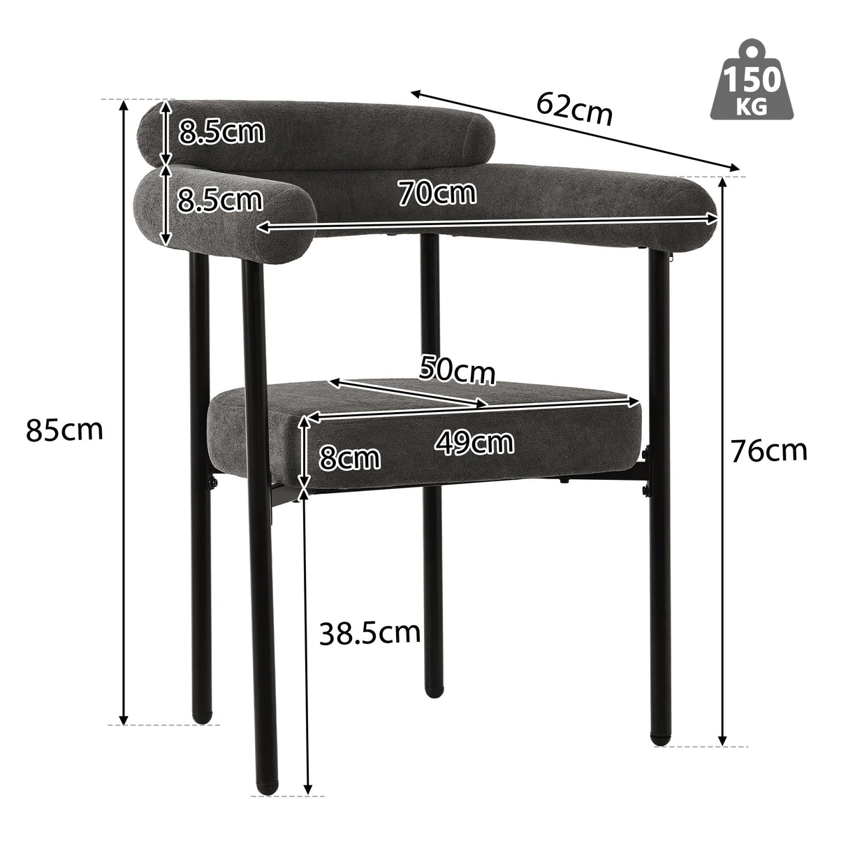 Modern Dining Chairs Set of 6, Faux Suede Upholstered Armchairs with Comfortable Armrest, Multiple Colour Options