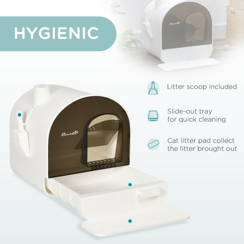 Hooded Cat Litter Box with Lid, Scoop, Filter, Flap Door