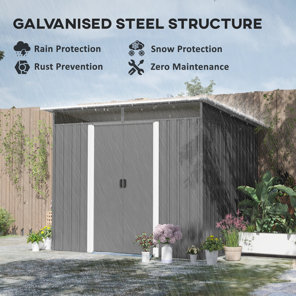 Garden Metal Storage Shed, House Hut Tool Storage with Tilted Roof and Ventilation, Grey