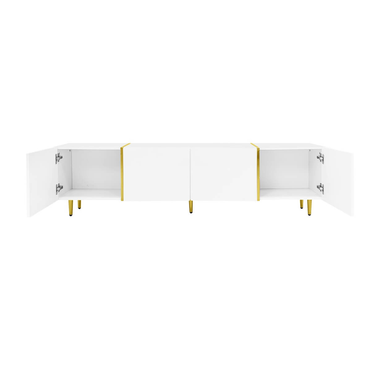 High-Gloss White TV Cabinet – Modern 4-Door TV Stand for Living Room