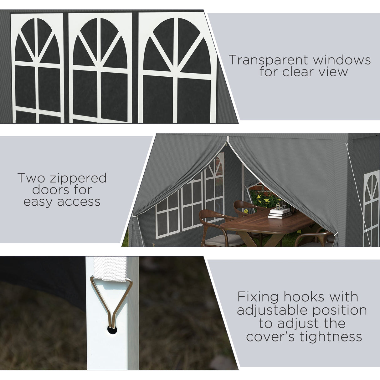 Pop Up Gazebo Water Resistant with Carry Bag and 2 Windows, Grey
