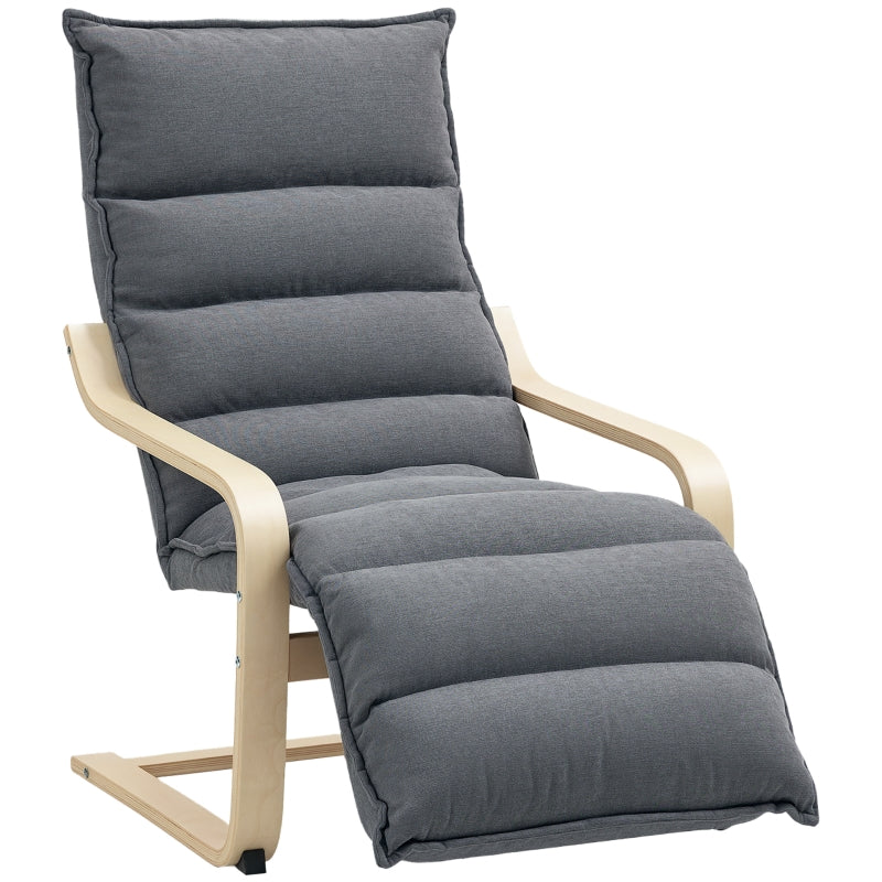 Curved Wooden Accent Chair with Adjustable Footrest, Dark Grey