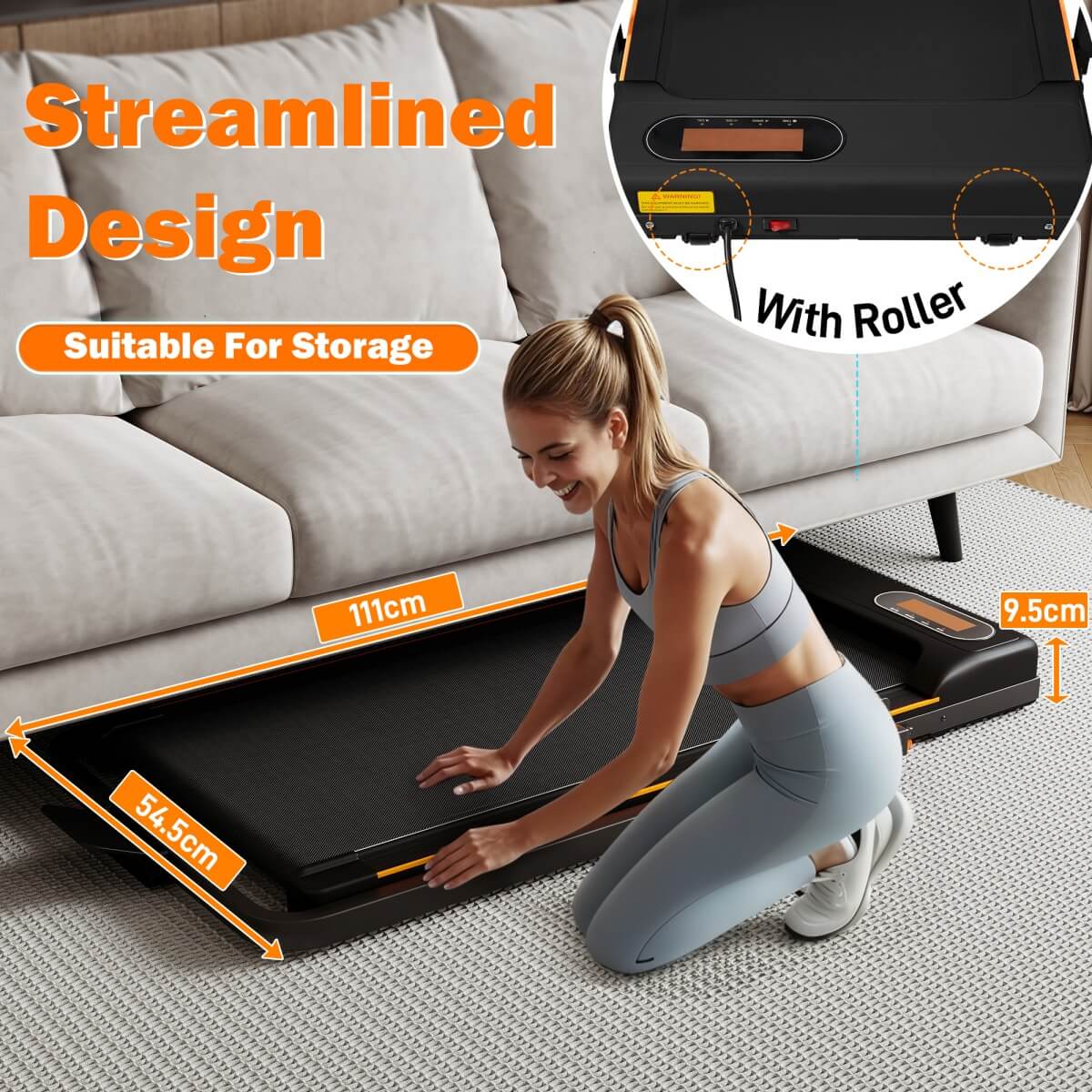 Folding Treadmill with Handrail – Adjustable Incline 1–10 km/h, Low Noise Running Machine for Home & Office with LED Display