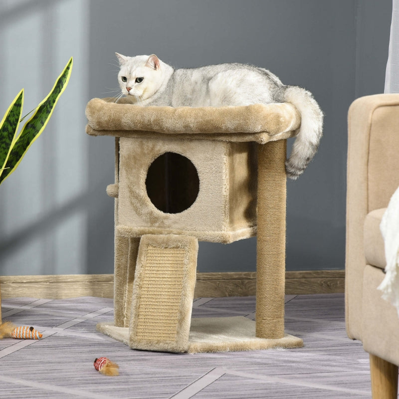 Cat Tree Tower, Scratching Post Climbing Activity Centre with Jute Pad & Toy Ball, House - Coffee