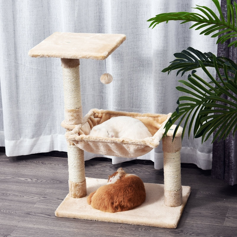 Cat Scratch Post with Bed Tree Sisal Hammock Activity Centre, Beige