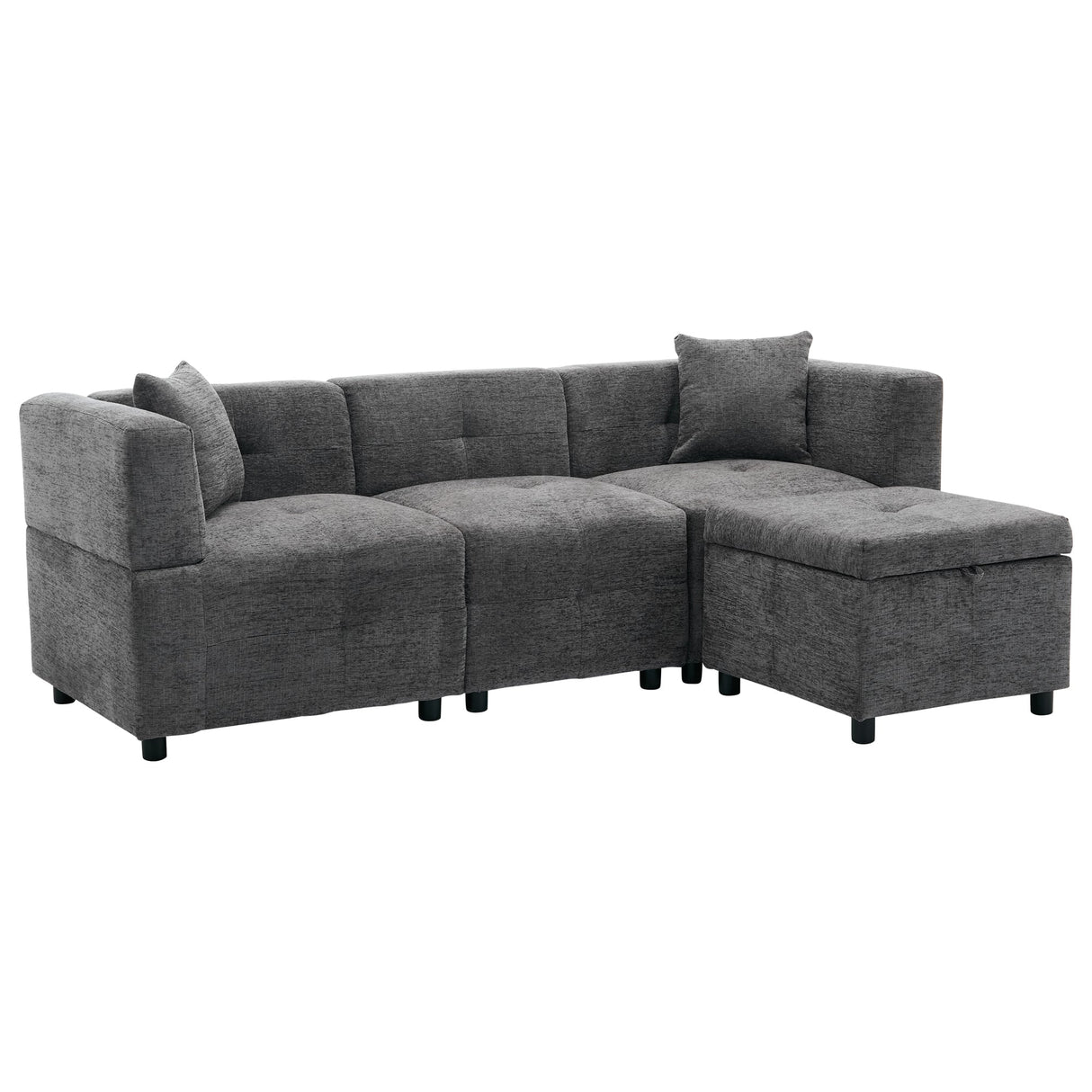 80" Sectional Sofa Couch with Removable Storage Ottoman, L-Shaped, Fabric, Grey