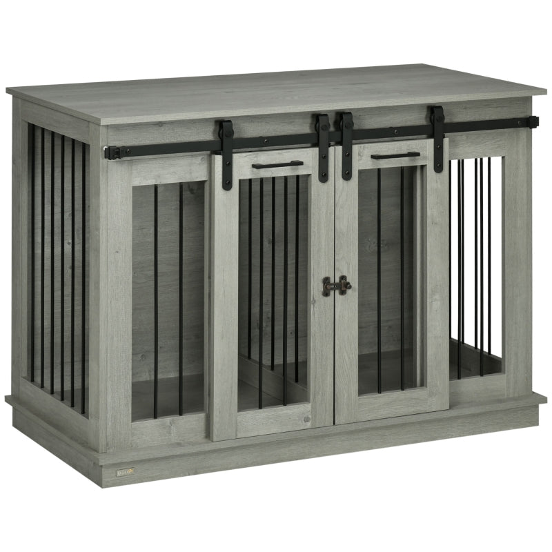 PawHut Dog Crate Furniture, Double Cage with Divider - Grey