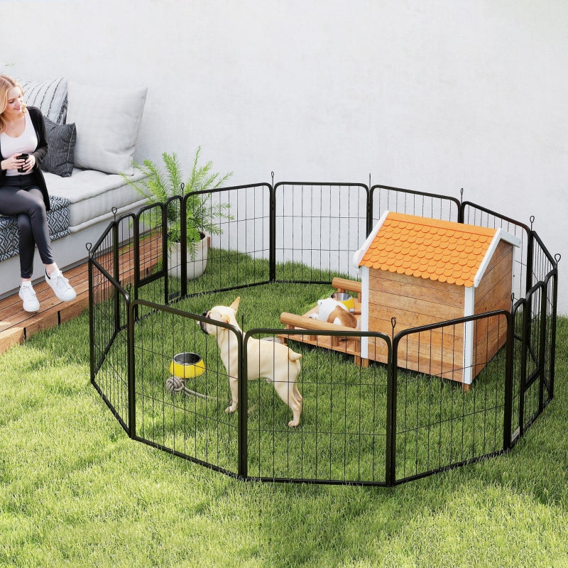 12-Panel Solid Dog Playpen with Doors, 60cm High, Black