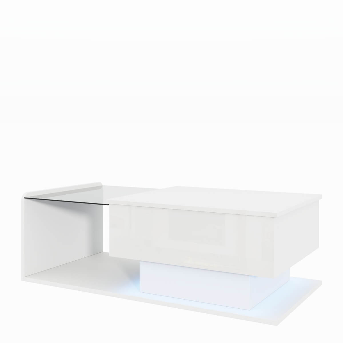 High Gloss White Coffee Table with Glass Top – Modern LED Side Table for Living Room