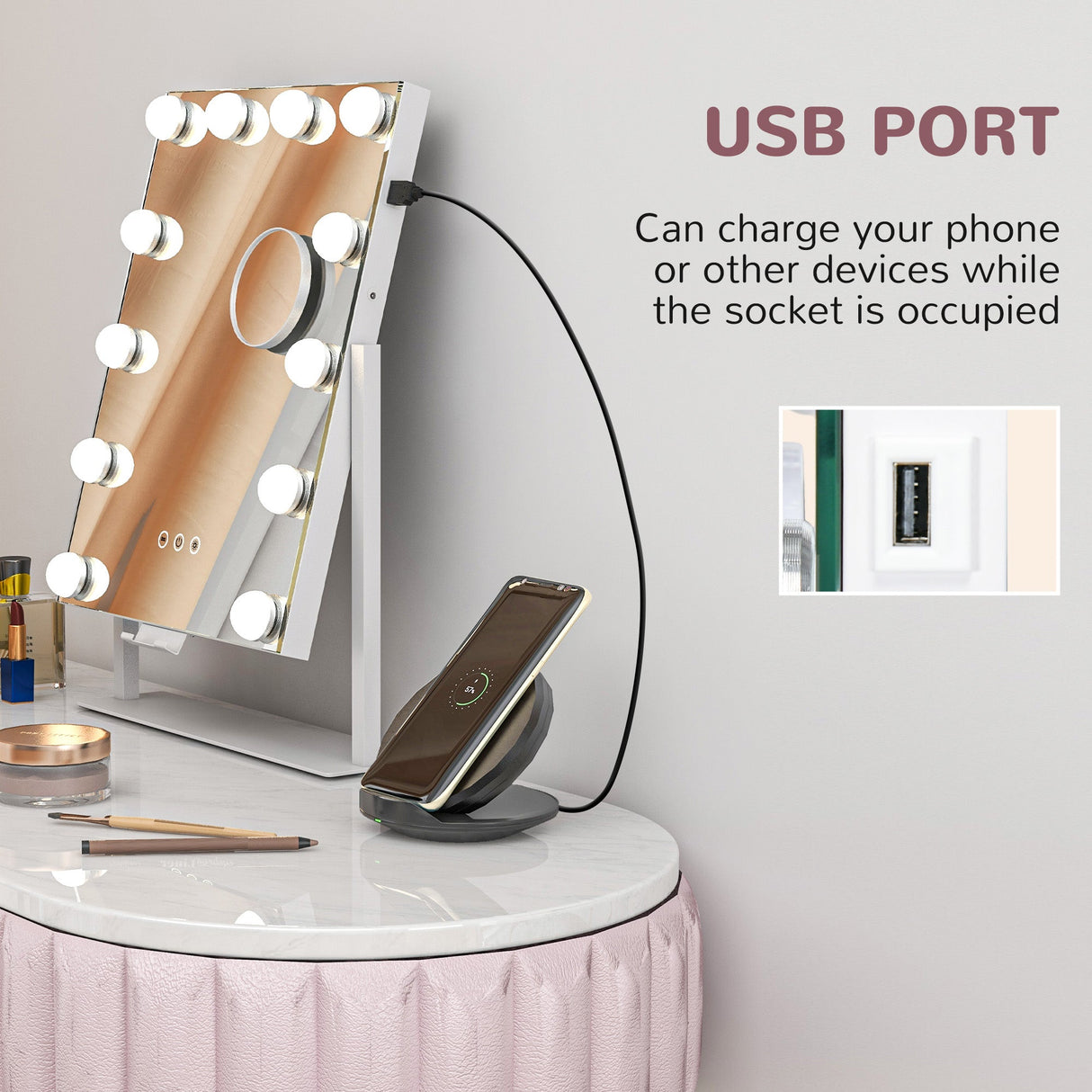 Tabletop Makeup Mirror, 12 LED Bulb Adjustable Settings
