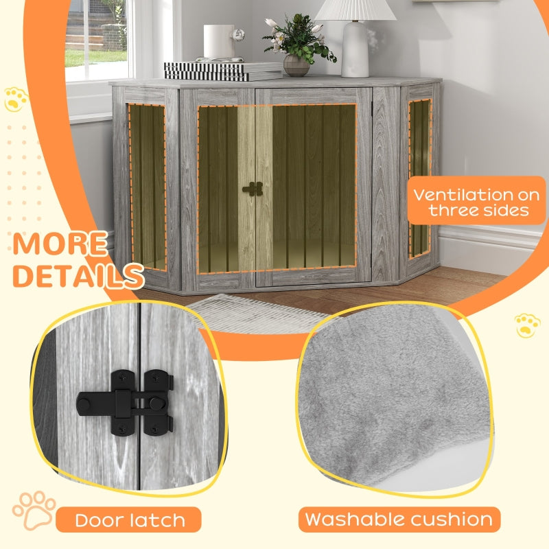 PawHut Dog Crate Side Table with Cushion - Grey