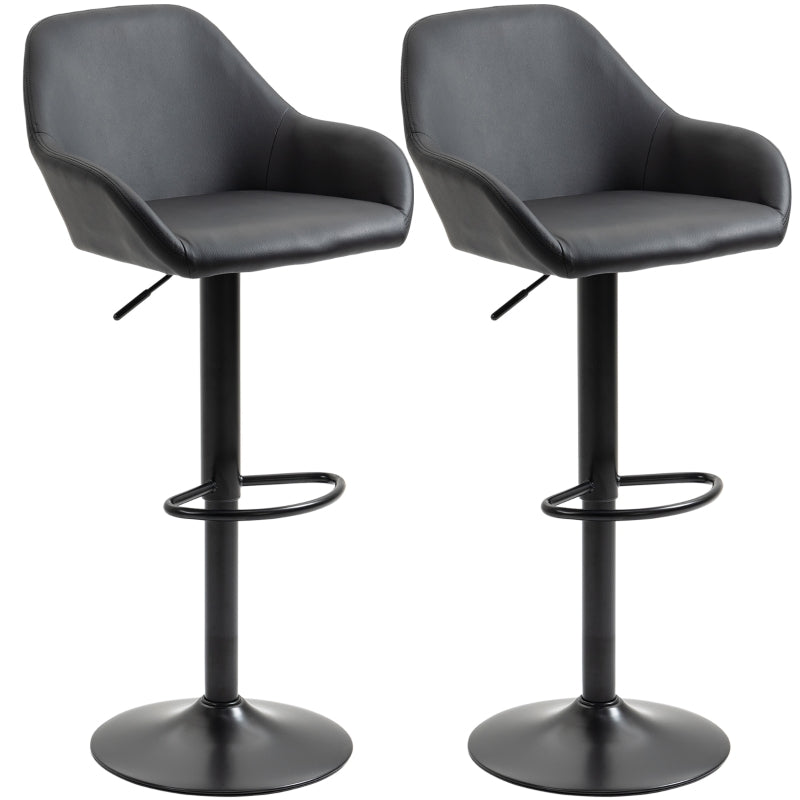 Bar Stools Set of 2, Height Adjustable Swivel with Backs and Armrests, PU Leather Black