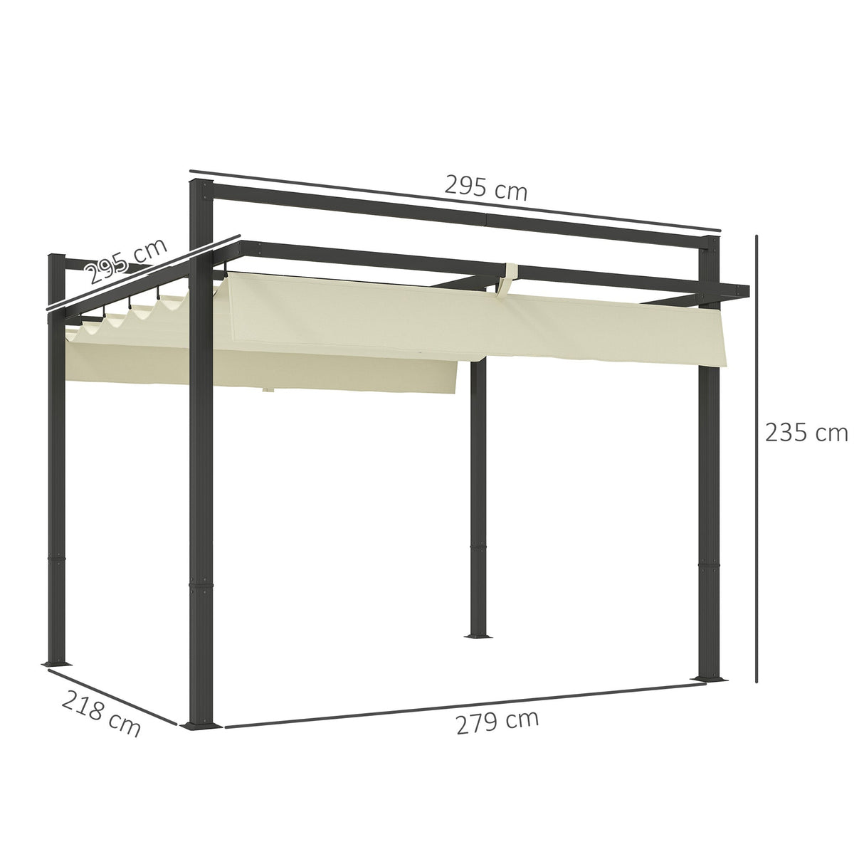 Aluminium Pergola, 3 x 3m with Retractable Roof - Grey/Khaki
