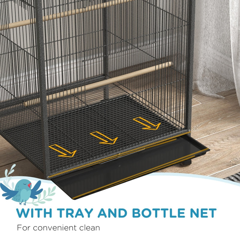 Bird Cage, Budgie Cage with Rolling Stand, Grey
