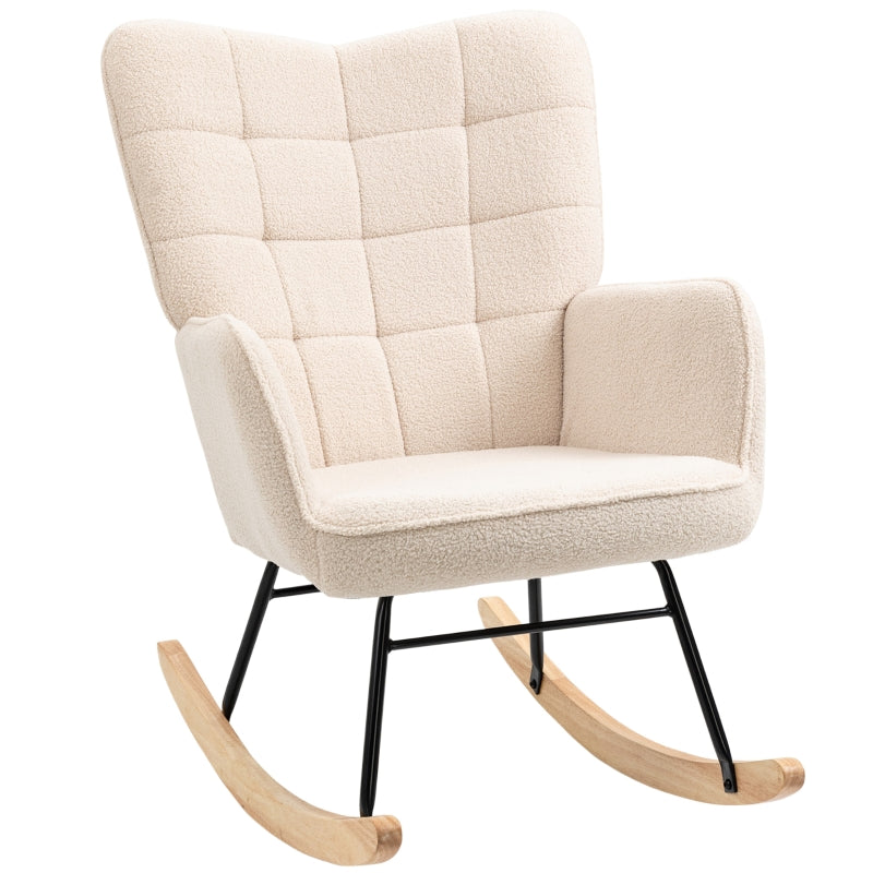 Berber Fleece Rocking Chair, Nursery Glider, Wingback, Beige