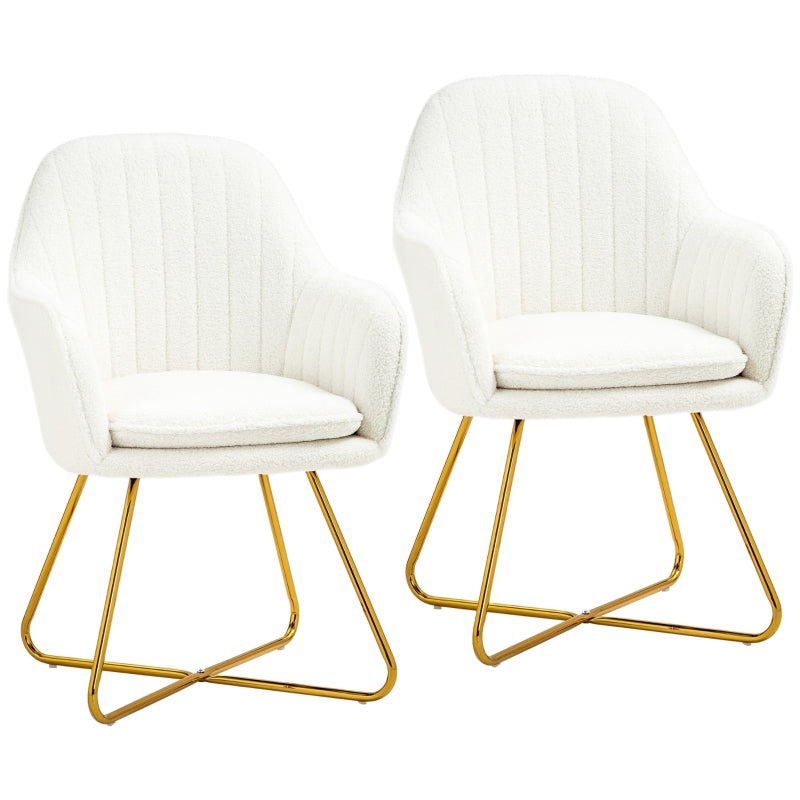 Set of Two Dining Chairs, Sherpa Fleece - Cream
