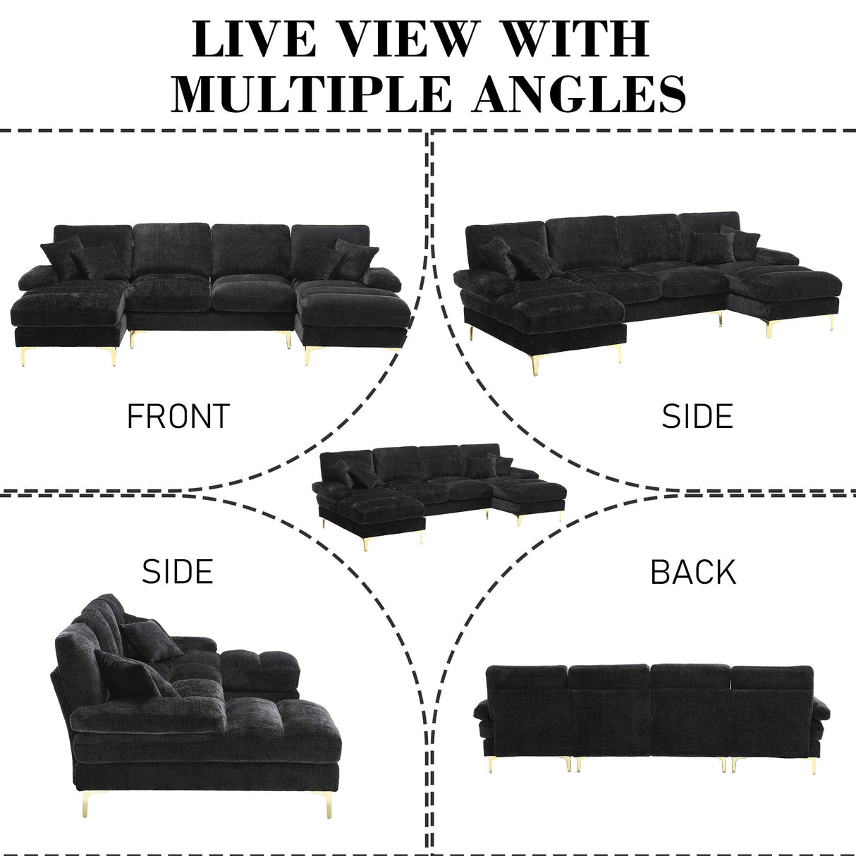 Sectional Couches GOMYWAY Modular U-Shaped with Double Chaise for Living Room Chenille Fabric