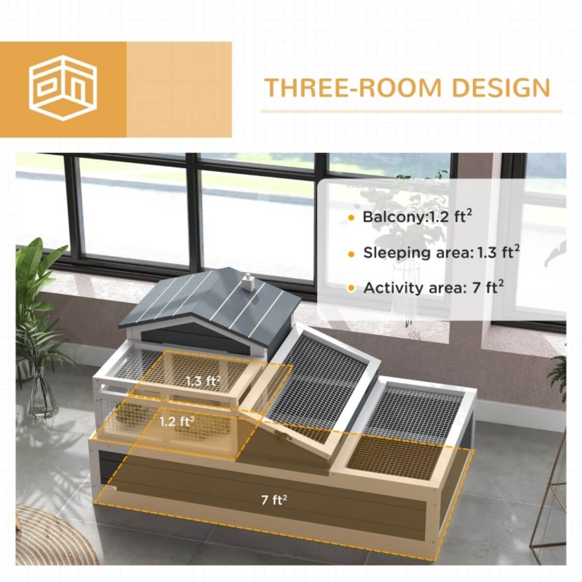 Deluxe 2-Storey Tortoise House ¨C 3-Room Habitat with Ladder, Balcony & Easy-Access Roof, Grey