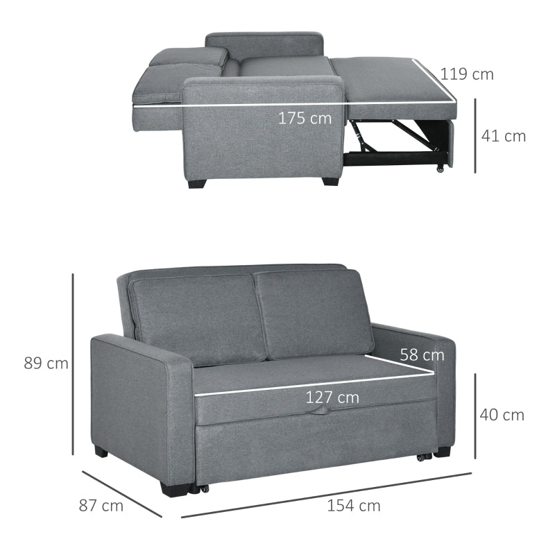 Double Sofa Bed with Adjustable Backrest, Pull Out, Click Clack, Grey
