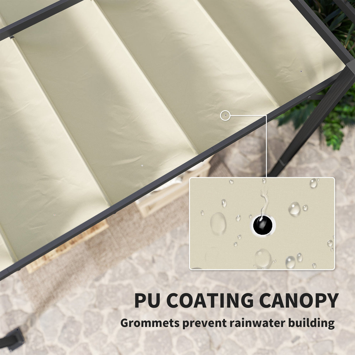 Aluminium Pergola, 3 x 4m with Retractable Roof - Grey/Khaki