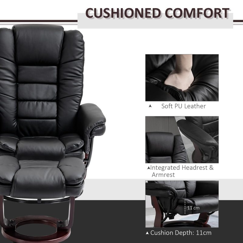 Recliner Chair with Footstool, 130kg Capacity, 135?? Reclining Swivel, PU Leather, Black