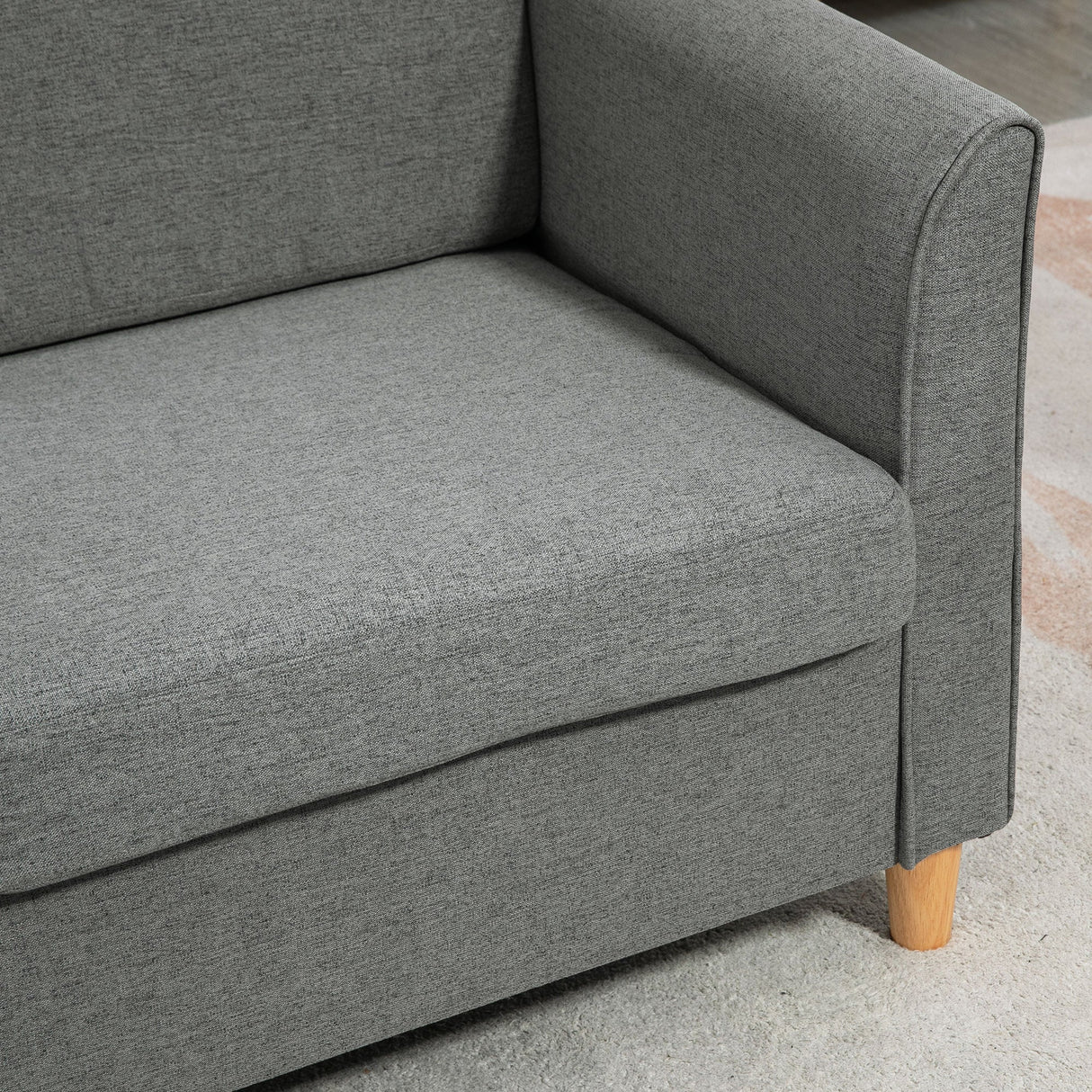 Compact Loveseat Sofa, 2 Seater with Wood Legs, Grey