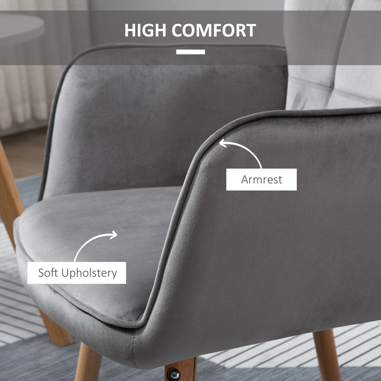 Modern Accent Chair, Tufted Wingback Armchair with Wood Legs, Grey Velvet