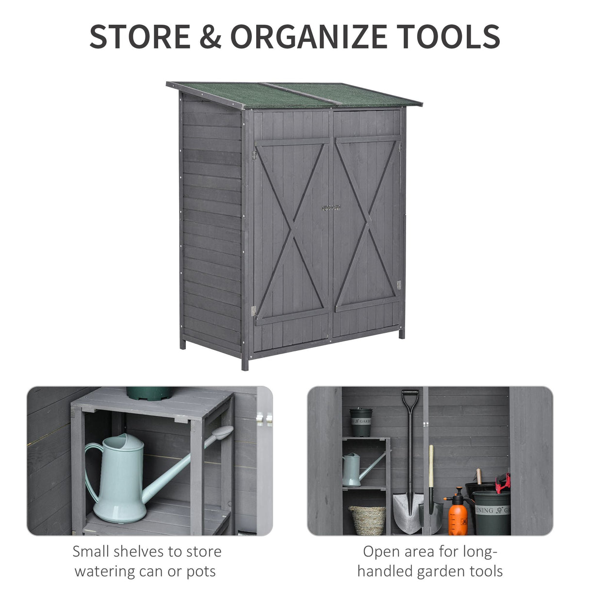Fir Wood Garden Shed 139 x 75 with Asphalt Roof - Grey