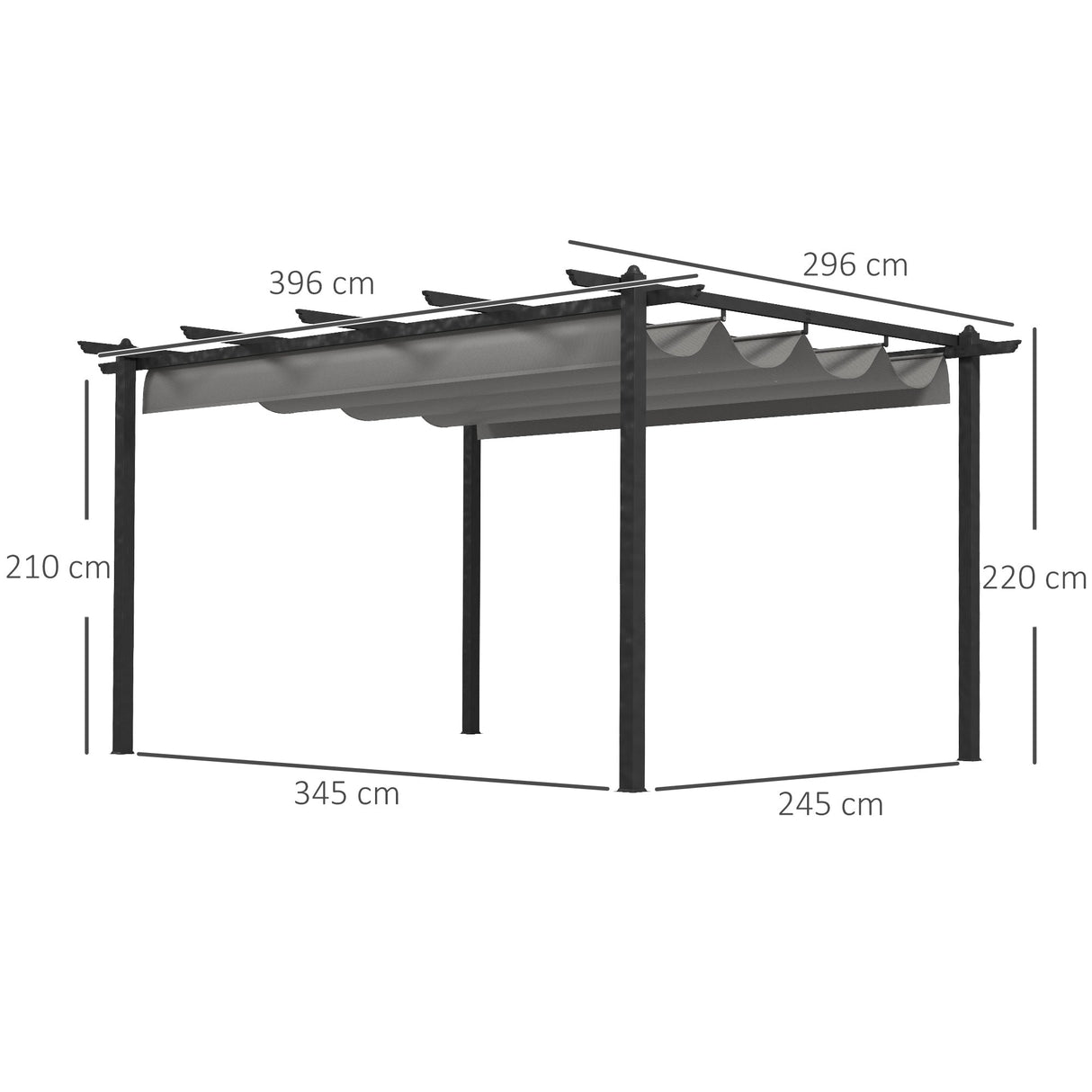 4 x 3(m) Pergola with Retractable Roof, Garden Gazebo, Aluminium Grey