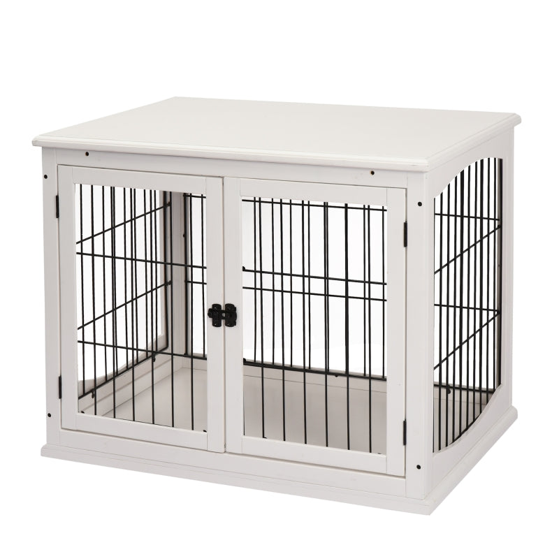 Dog Crate Furniture, Pet Kennel House with 2 Doors, White