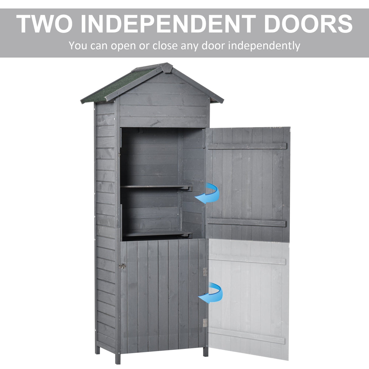 Wooden Garden Storage Shed with 3 Shelves, Lockable Doors, Dark Grey