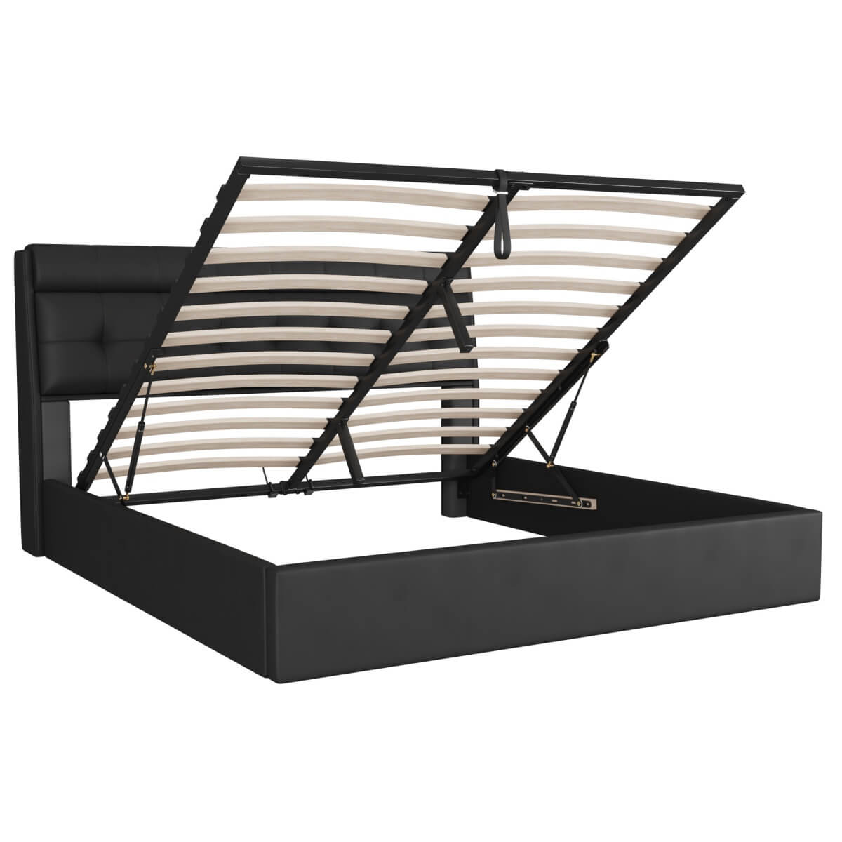 4ft6 Double Upholstered Bed – PU Hydraulic Bed with Concealed Headboard & Bed Box Storage