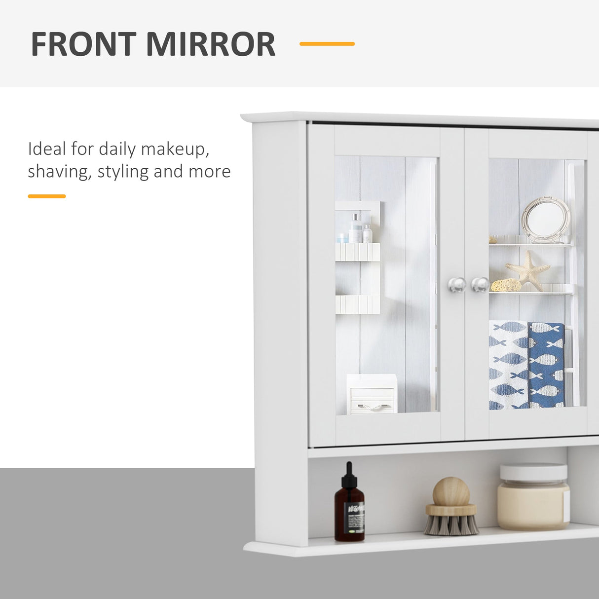 Kleankin Wall-mounted Bathroom Cabinet Mirror Door Organiser Storage Shelves White
