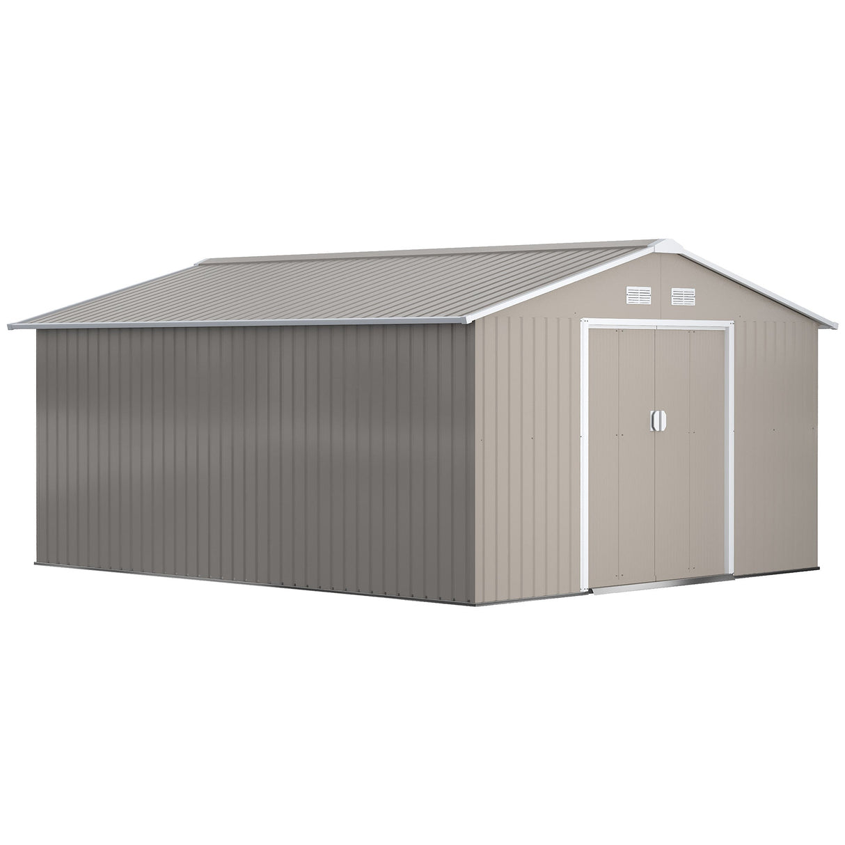 Large Garden Shed, Metal with Foundation Kit and Ventilation, Light Grey
