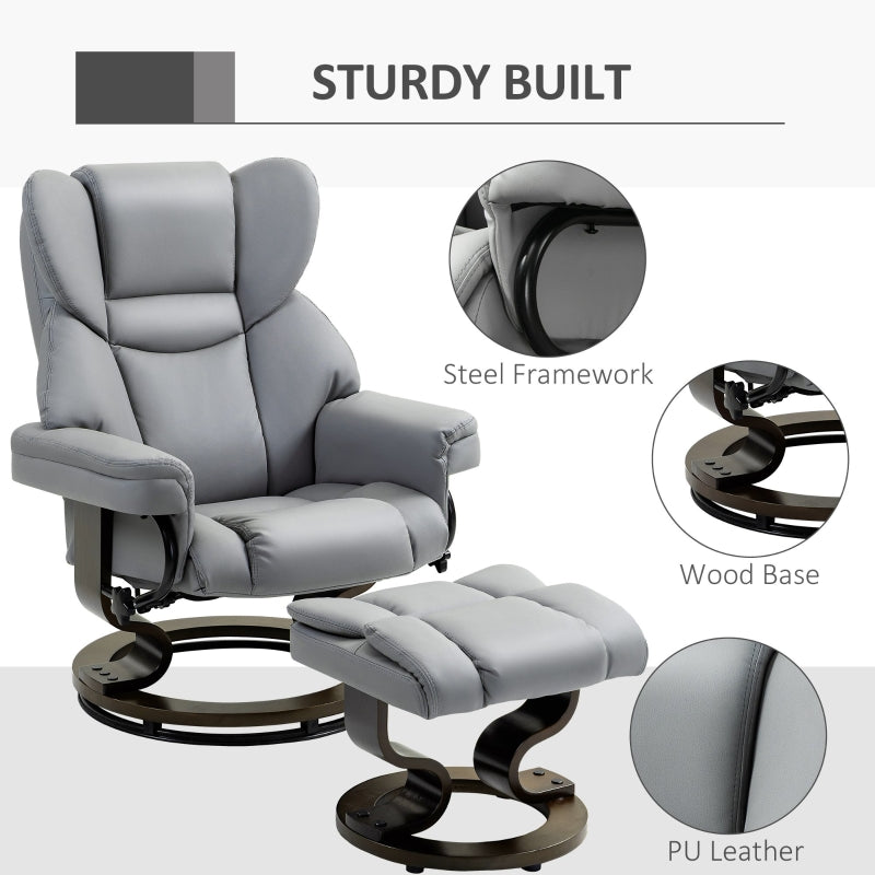 360?? Swivel Recliner Chair with Footstool, Manual Recliner Armchair, PU Leather Light Grey