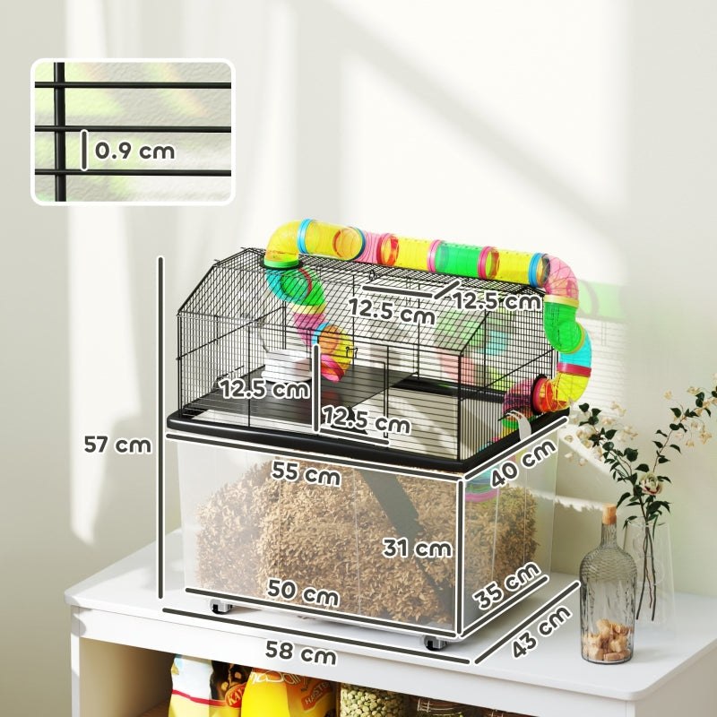 Hamster Cage, Two-Tier with 31cm Deep Tray, Tube System, Multicoloured