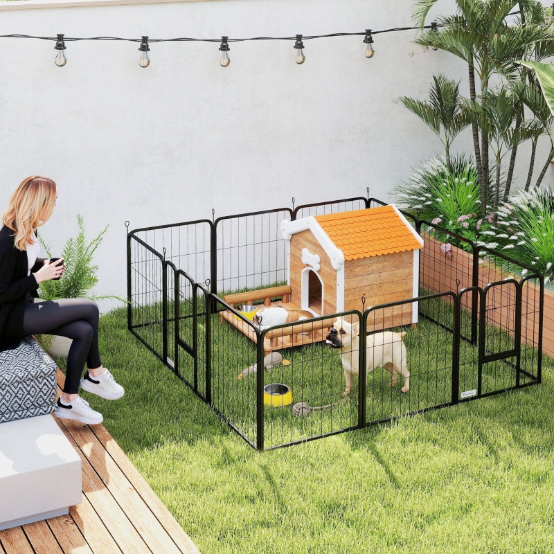 12-Panel Solid Dog Playpen with Doors, 60cm High, Black