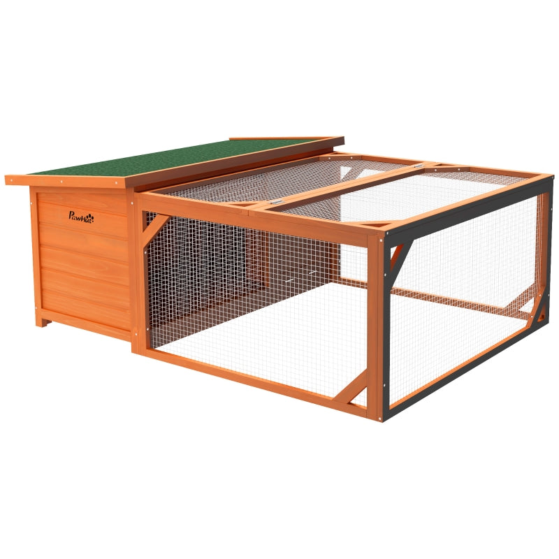 Rabbit Hutch Outdoor Guinea Pig Hutch with Run, Openable Roof, Orange