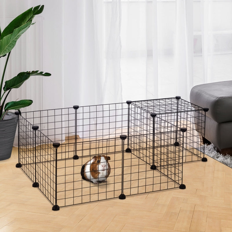 DIY Pet Playpen, 12 Panel Enclosure for Small Animals, Black Metal Wire