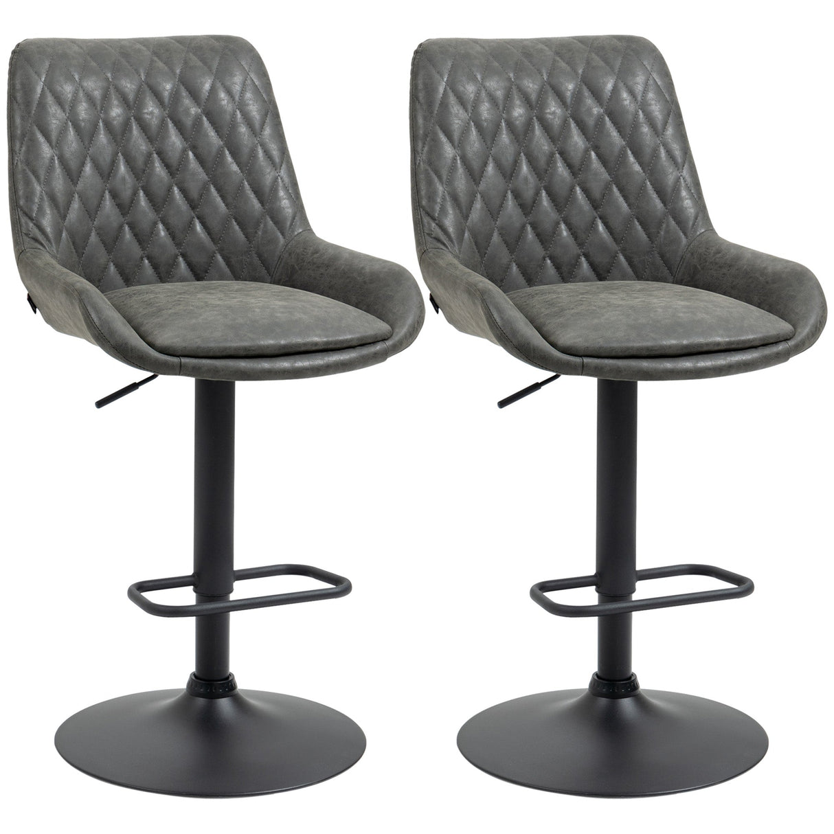 Retro Bar Stools, Set of 2, Adjustable Kitchen Stool, Upholstered with Back and Swivel Seat, Dark Grey