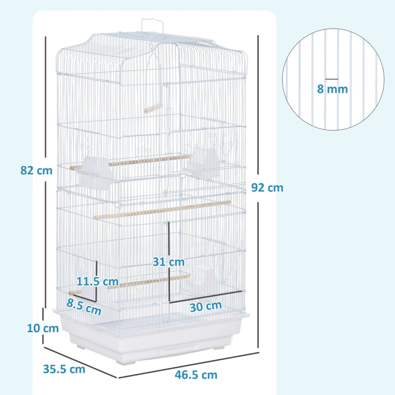 Large Metal Bird Cage, Perches Food Bowls Swing for Budgies Parakeets, White