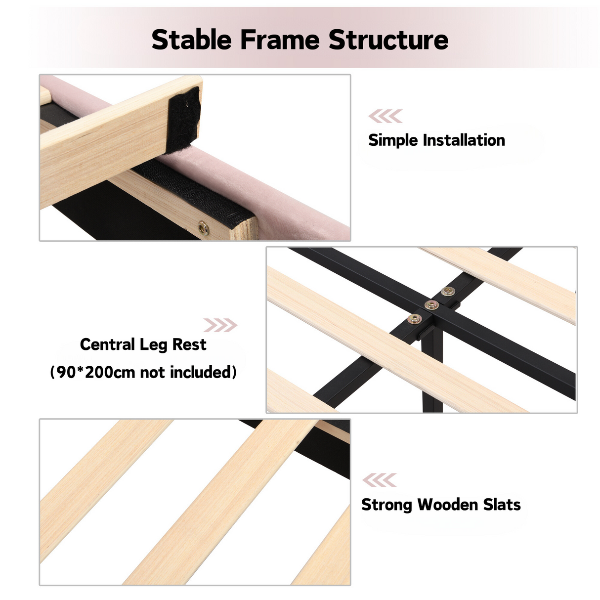 Velvet Upholstered Single Bed - 3ft (90*190cm) with Shell-like Design, Golden Iron Legs, Height-Adjustable Headboard, Wooden Slatted Frame, Pink