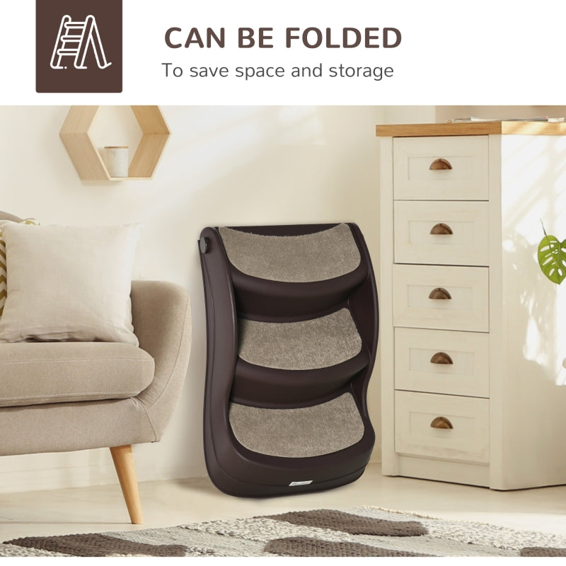 Foldable Pet Stairs 3-Step Design with Non-slip Mats, Brown