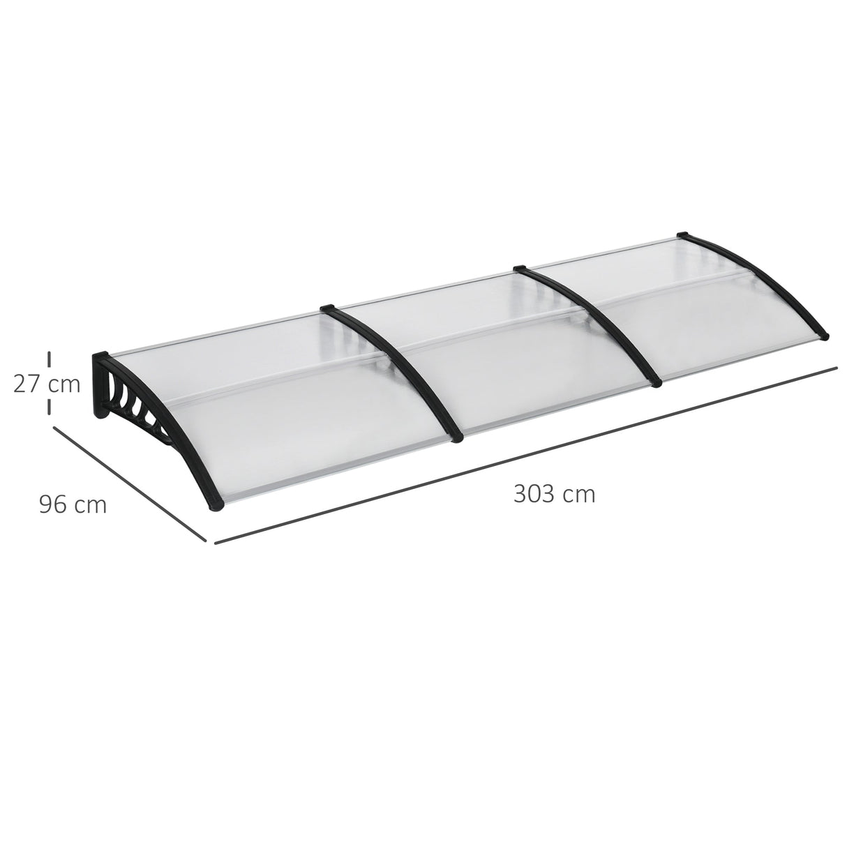 Front Door Canopy, 303 x 96cm Rain Shelter, Clear